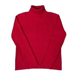 Vintage Sag Harbor Cable Knit Turtleneck Sweater Cotton Ramie Angora Size Large